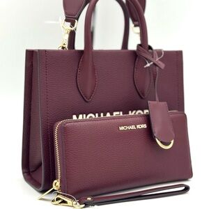 Michael Kors Mirella Small Shopper TZ Xbody Bag & Continental Wallet Ox Blood
